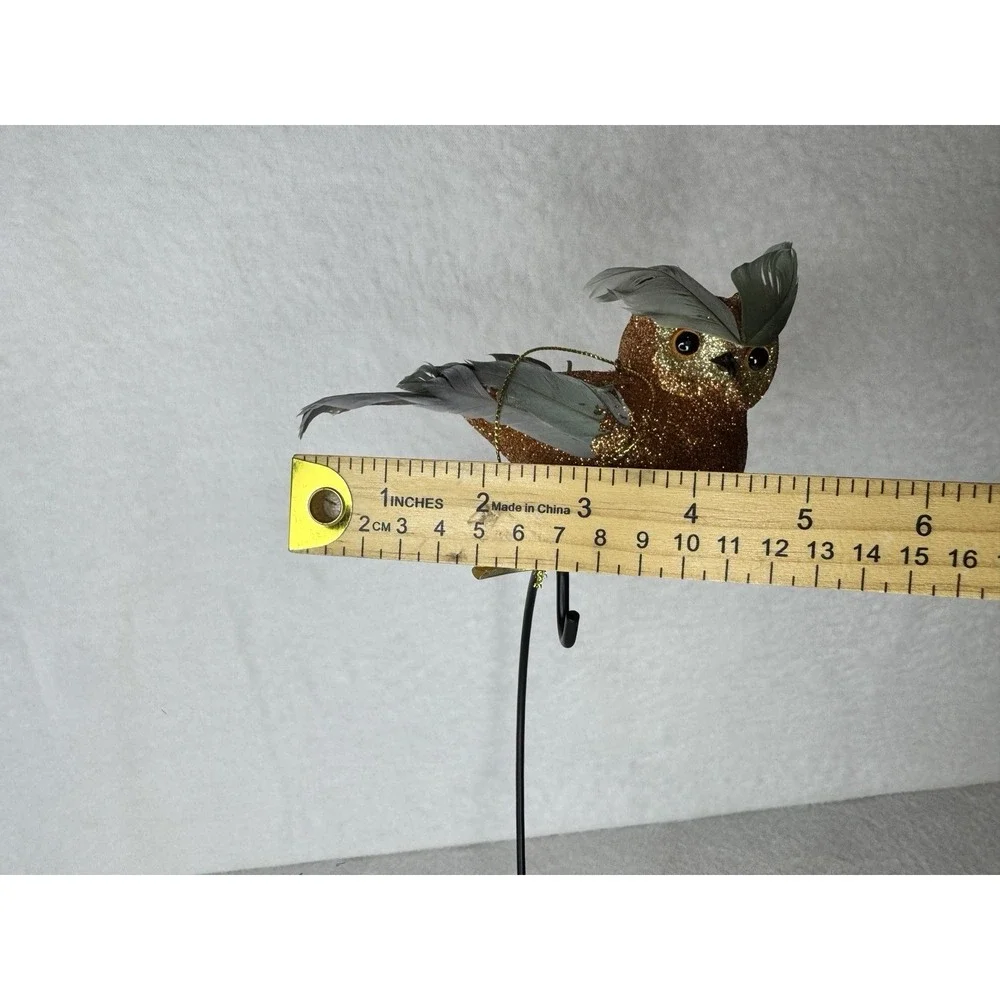 Pier 1 Glitter Owl Clip Ornament Gold Feather Christmas Winter Holiday Decor